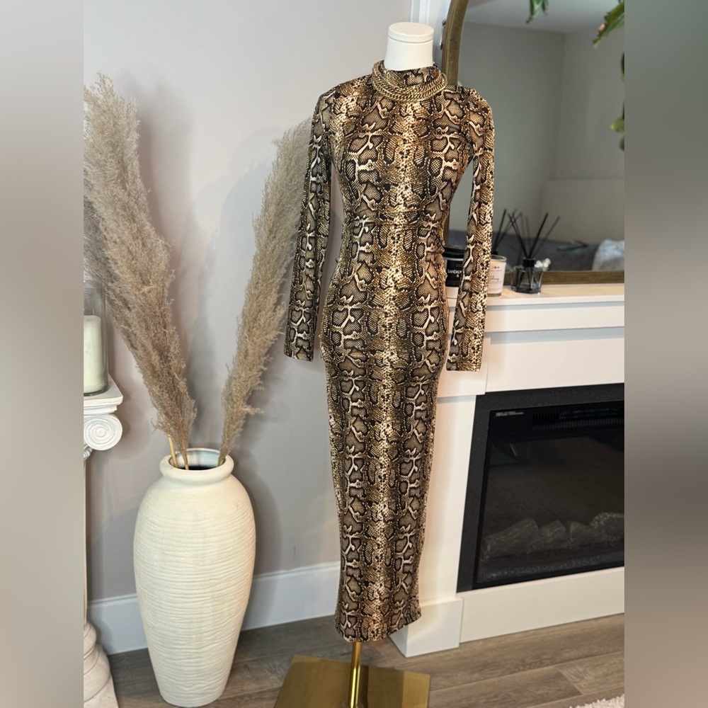 Naked Wardrobe Brown Snake Print Dress